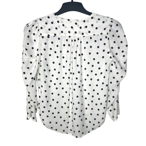 Maeve By Anthropologie Jourdain Blouse Polka Dot Ruched Sleeve Button Down X-S - Picture 10 of 15